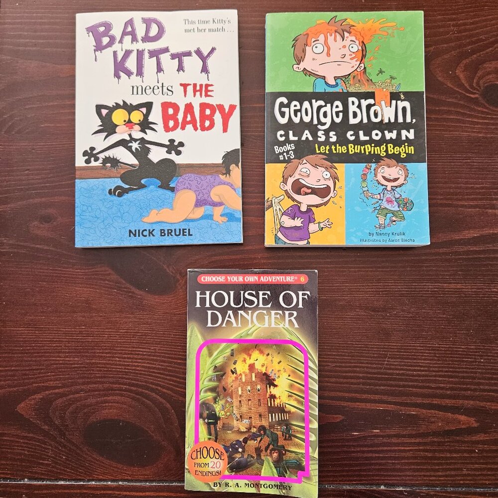 Set of‎ 3 Children's Books - Bad Kitty Meets the Baby, George Brown Class Clown